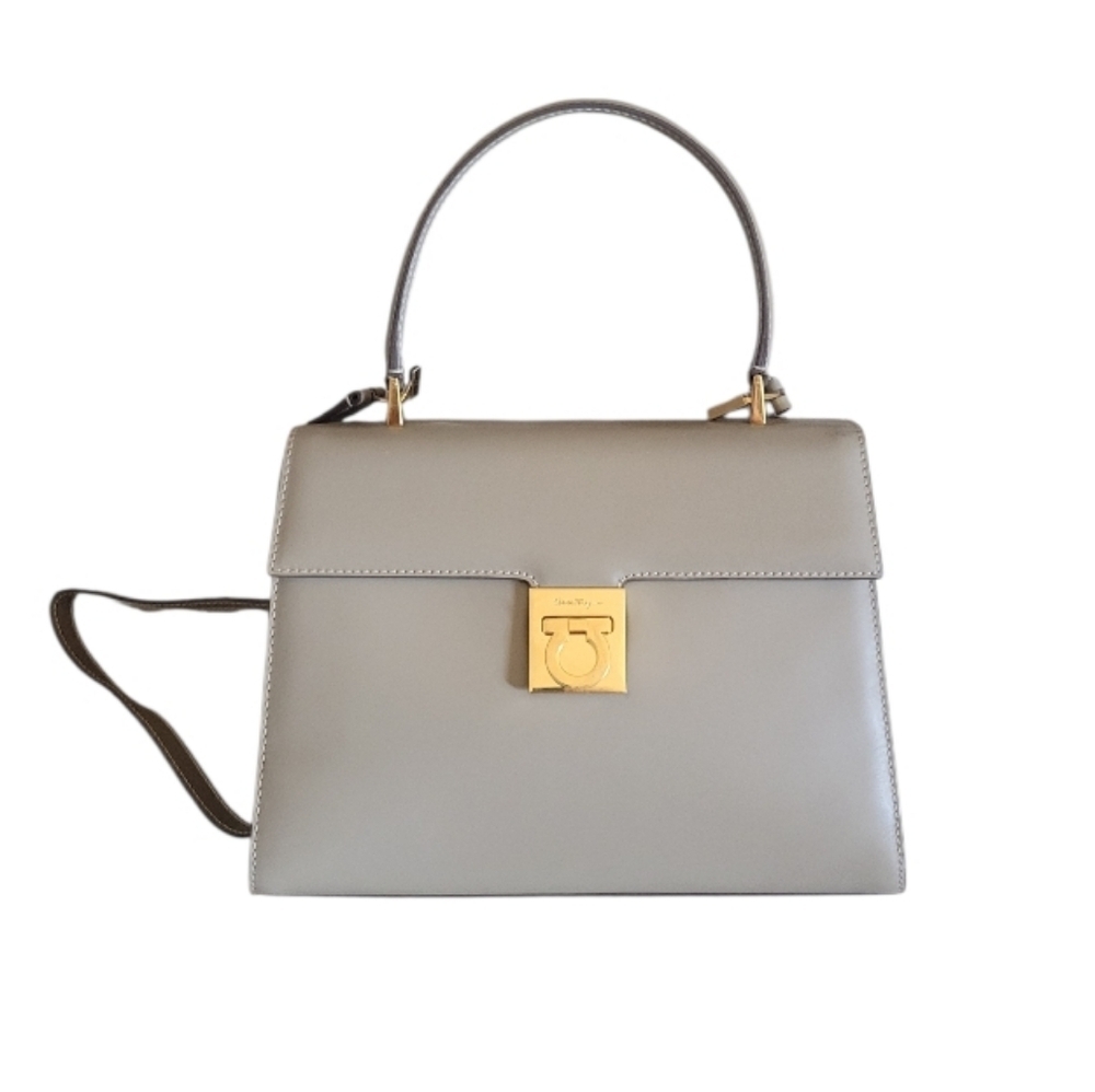 Salvatore Ferragamo Classic Top-Handle Women's Handbag Light Gray Gold Hardware